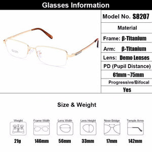 Gmei Optical S8207 Alloy Metal Semi-Rimless Eyeglasses Frame for Men Prescription Optical Eyewear Glasses