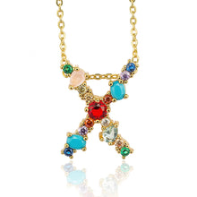 Load image into Gallery viewer, Multicolor charm Gold pendant necklace micro pave zircon initial 26 letter necklaces Couple Name necklace Christmas gift