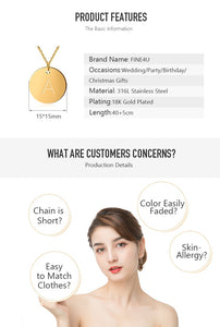 Disc Pendant Necklace Gold/Silver Color Letter Alfabet Necklace 316L Stainless Steel Chain Necklaces For Women