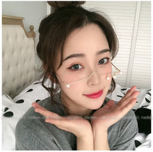 Load image into Gallery viewer, Fashion glasses women female vintage no lense glasses elegant eyeglasses frame half frame pearl chain spectacle frame unisex