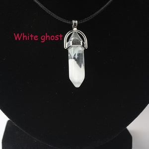 Hexagonal Column Necklaces Natural Crystal Pendants Stone Pendant Leather Chains Necklace For Women Fashion Jewelry