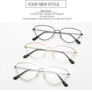 Trendy Clear Lens Cat Eye Glasses Women  Vintage Metal Spectacle Frames Fake Glasses Transparent Optical Eyeglasses Frame