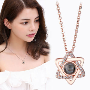 New Rose Gold 100 Languages I Love You Projection Pendant Necklace Romantic Love Memory Wedding Necklace