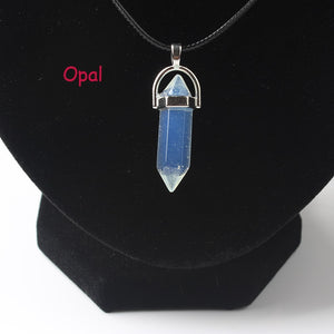 Hexagonal Column Necklaces Natural Crystal Pendants Stone Pendant Leather Chains Necklace For Women Fashion Jewelry