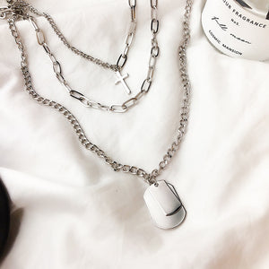 Girl Gift Metal Silver Color Cross Pendants Necklace For Women Men  Jewelry Geometric Rectangle Clavicle Chain Necklace