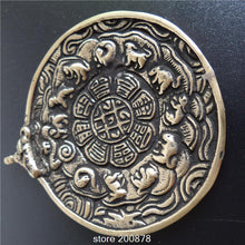 Load image into Gallery viewer, TBP072 Fine Quality Tibet Old Brass Golden JiuGong Bagua waist tag Tibetan Man Big Amulet Pendant 75mm Chinese Fengshui