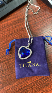 Titanic Heart of Ocean blue heart love forever pendant Necklace + velvet bag