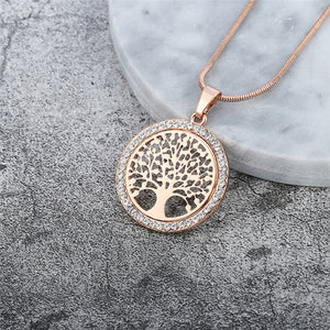 Tree of Life Crystal Round Small Pendant Necklace Gold Silver Color Bijoux Collier Elegant Women Jewelry Gifts
