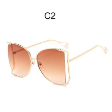 Load image into Gallery viewer, Fashion Oversized Sunglasses Women 2022 Brand Designer Big Square Sun Glasses Pearl Decoration Cat Eye Shades Butterfly Eyewear