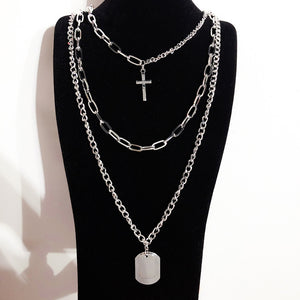 Girl Gift Metal Silver Color Cross Pendants Necklace For Women Men  Jewelry Geometric Rectangle Clavicle Chain Necklace