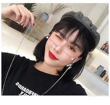 Load image into Gallery viewer, Fashion glasses women female vintage no lense glasses elegant eyeglasses frame half frame pearl chain spectacle frame unisex