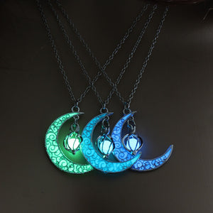 2020 Moon Glowing Necklace Gem Charm Jewelry Silver Plated Women Halloween Pendant Hollow Luminous Stone Pendant Necklace Gifts