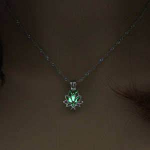 Glowing In The Dark Moon Lotus Flower Shaped Pendant Necklace For Women Yoga Prayer Buddhism Jewelry