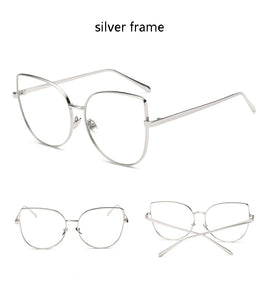 Oversized Women Metal Cat Eye Glasses Frame Brand Designer Fashion Men Clear Lens Eyeglasses sexy Cat's Eye gold Optical Frame
