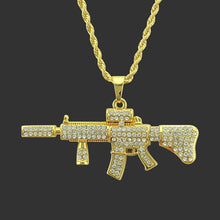 Load image into Gallery viewer, Revolver Uzi Gun Pendant Necklaces Women Men Hip Hop Jewelry Steampunk Bling Rhinestone Gold Long Chain Necklace