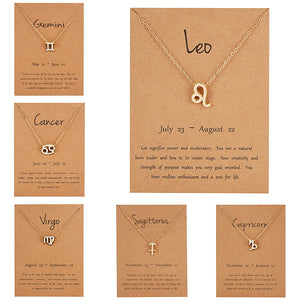 12 Constellation Pendant Gold Necklace Jewelry Choker Necklace Zodiac Sign Charm Necklace Birthday Gift Wish Card for Women Girl