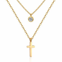 Carica l&#39;immagine nel visualizzatore di Gallery, LUXUKISSKIDS CZ Choker Gold Necklace Set Stainless Steel Chain Pendants Necklaces Set For Men Women Girls Cross Pendant Jewelry