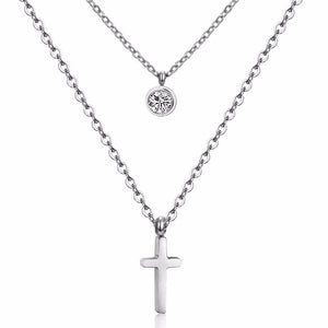 LUXUKISSKIDS CZ Choker Gold Necklace Set Stainless Steel Chain Pendants Necklaces Set For Men Women Girls Cross Pendant Jewelry