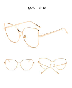Oversized Women Metal Cat Eye Glasses Frame Brand Designer Fashion Men Clear Lens Eyeglasses sexy Cat's Eye gold Optical Frame