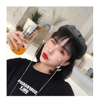 Load image into Gallery viewer, Fashion glasses women female vintage no lense glasses elegant eyeglasses frame half frame pearl chain spectacle frame unisex