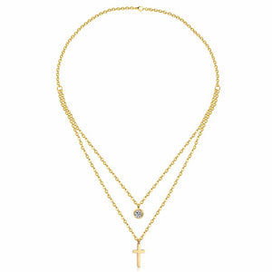 LUXUKISSKIDS CZ Choker Gold Necklace Set Stainless Steel Chain Pendants Necklaces Set For Men Women Girls Cross Pendant Jewelry
