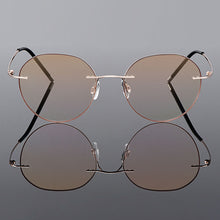 Carica l&#39;immagine nel visualizzatore di Gallery, Gmei Optical Golden Titanium Alloy Rimless Women Glasses Frame Gradient Tinted Plano Lenses Coloured Border Men&#39;s Eyewear Q90020