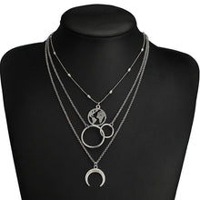 Load image into Gallery viewer, Boho Silver Color Circle Map Horns Pendant Necklace for Women Long Charms Layering Necklaces Party Jewelry Collars 6941