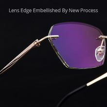 Load image into Gallery viewer, Gmei Optical Trendy Golden Titanium Alloy Men Rimless Glasses Frame With Gradient Grey Tint Plano Lenses And Black Border Q90250