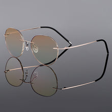 Carica l&#39;immagine nel visualizzatore di Gallery, Gmei Optical Golden Titanium Alloy Rimless Women Glasses Frame Gradient Tinted Plano Lenses Coloured Border Men&#39;s Eyewear Q90020