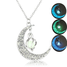 Load image into Gallery viewer, 2020 Moon Glowing Necklace Gem Charm Jewelry Silver Plated Women Halloween Pendant Hollow Luminous Stone Pendant Necklace Gifts