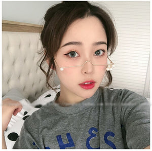 Fashion glasses women female vintage no lense glasses elegant eyeglasses frame half frame pearl chain spectacle frame unisex