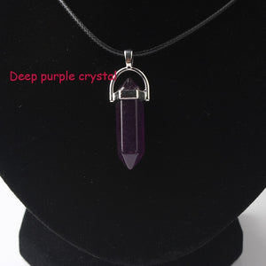 Hexagonal Column Necklaces Natural Crystal Pendants Stone Pendant Leather Chains Necklace For Women Fashion Jewelry