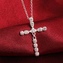 Carica l&#39;immagine nel visualizzatore di Gallery, collana color argento gioielli donna moda matrimonio Croce cristallo CZ Collana pendente in pietra zircone regalo di Natale n296 