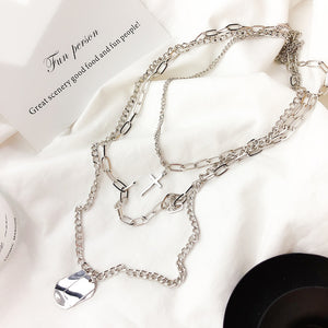 Girl Gift Metal Silver Color Cross Pendants Necklace For Women Men  Jewelry Geometric Rectangle Clavicle Chain Necklace