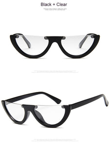 Unique Half Frame Women Cat Eye Sunglasses Brand Designer Fashion Ladies Pink Tint/Clear Lens Shades  Hot