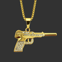 Load image into Gallery viewer, Revolver Uzi Gun Pendant Necklaces Women Men Hip Hop Jewelry Steampunk Bling Rhinestone Gold Long Chain Necklace