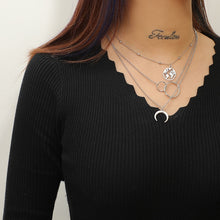 Load image into Gallery viewer, Boho Silver Color Circle Map Horns Pendant Necklace for Women Long Charms Layering Necklaces Party Jewelry Collars 6941