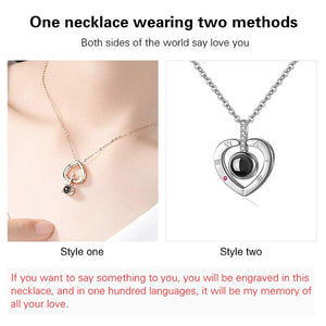 I Love You Necklace 100 Languages Heart Love Necklace Love Memory Projection Pendant Necklace for Women Gifts for Mother's Day
