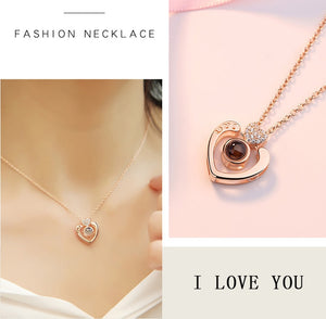 New Rose Gold 100 Languages I Love You Projection Pendant Necklace Romantic Love Memory Wedding Necklace