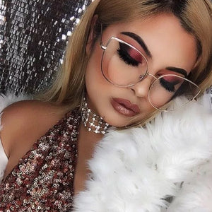 Oversized Women Metal Cat Eye Glasses Frame Brand Designer Fashion Men Clear Lens Eyeglasses sexy Cat's Eye gold Optical Frame