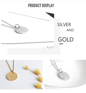 Disc Pendant Necklace Gold/Silver Color Letter Alfabet Necklace 316L Stainless Steel Chain Necklaces For Women