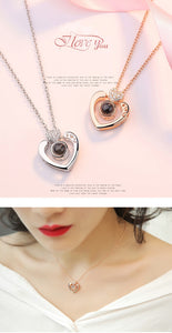 New Rose Gold 100 Languages I Love You Projection Pendant Necklace Romantic Love Memory Wedding Necklace