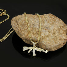 Load image into Gallery viewer, Revolver Uzi Gun Pendant Necklaces Women Men Hip Hop Jewelry Steampunk Bling Rhinestone Gold Long Chain Necklace