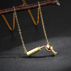 Fashion Surgical Steel Cubic Zirconia Necklace Wine Necklace Unique Design  Women's   Wine Glass  Necklace & Pendant