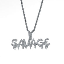 Load image into Gallery viewer, Bling Bling Savage Letter Necklace &amp; Pendant Shiny Ice Out Link Chain Necklace With Tennis Chain Choker Hip Hop Jewelry for Men