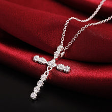 Carica l&#39;immagine nel visualizzatore di Gallery, collana color argento gioielli donna moda matrimonio Croce cristallo CZ Collana pendente in pietra zircone regalo di Natale n296 