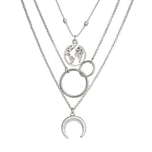 Load image into Gallery viewer, Boho Silver Color Circle Map Horns Pendant Necklace for Women Long Charms Layering Necklaces Party Jewelry Collars 6941