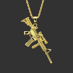 Revolver Uzi Gun Pendant Necklaces Women Men Hip Hop Jewelry Steampunk Bling Rhinestone Gold Long Chain Necklace
