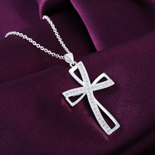 Carica l&#39;immagine nel visualizzatore di Gallery, collana color argento gioielli donna moda matrimonio Croce cristallo CZ Collana pendente in pietra zircone regalo di Natale n296 