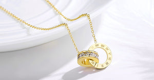 Luxury Elegant Crystal Choker Fashion Roman Digital Stainless Steel Gold Silver Color Pendant Necklaces for Women Jewelry